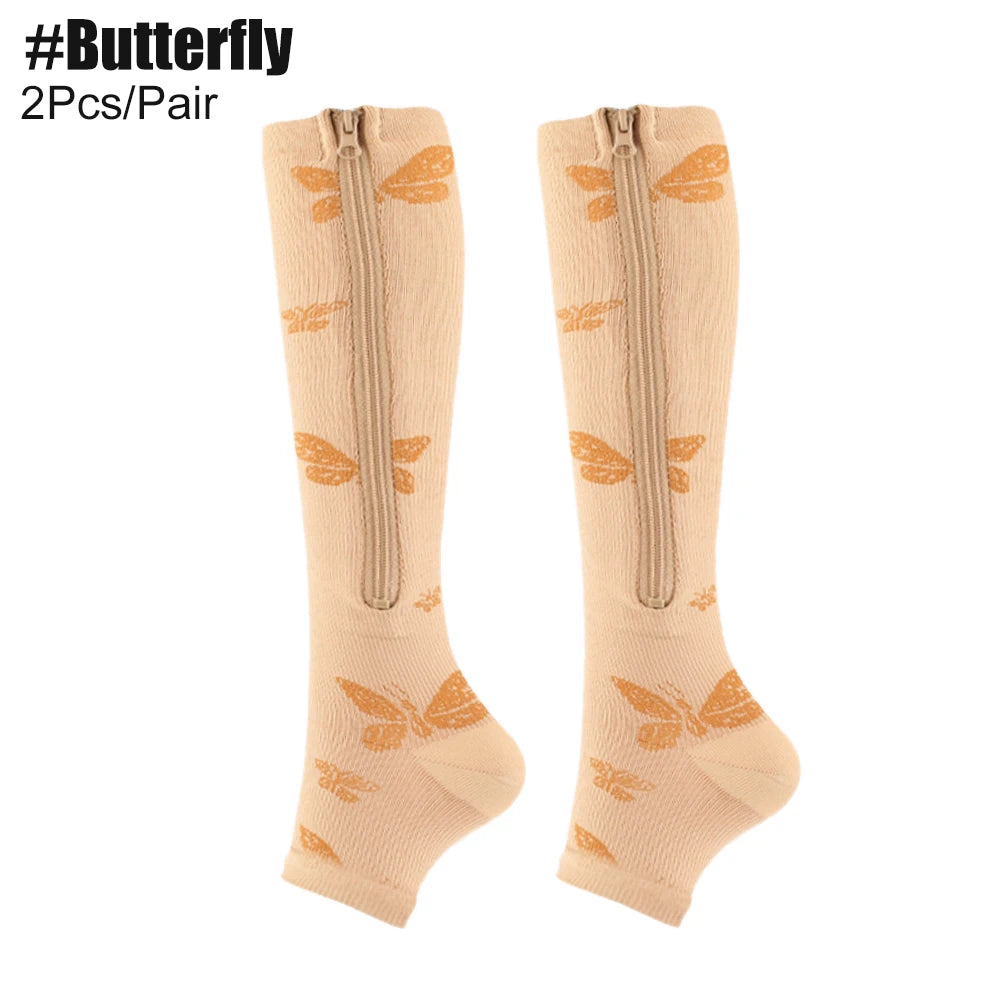 LMXA Comfort-Glide Zipper Compression Socks – 15-20 mmHg Knee-High Graduated Support Stockings for Circulation, Edema, and Limited Mobility