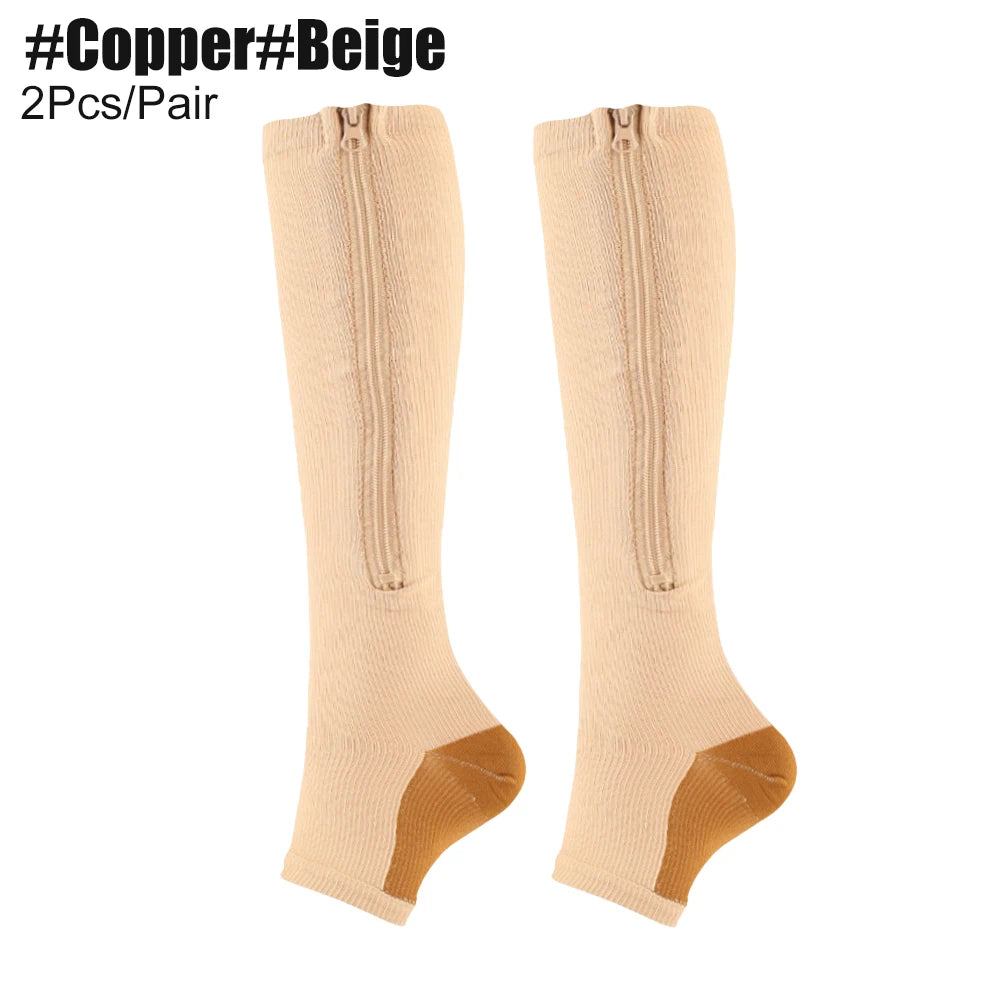 LMXA Comfort-Glide Zipper Compression Socks – 15-20 mmHg Knee-High Graduated Support Stockings for Circulation, Edema, and Limited Mobility