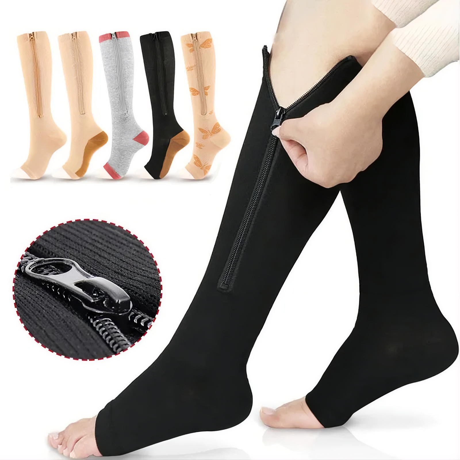 LMXA zipper compression socks for circulation and edema