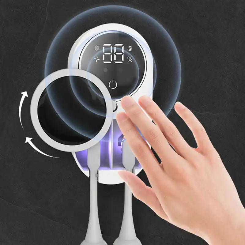 LMXA Sonic-Shield Toothbrush UV Sanitizer – Wall-Mounted UV-C Sterilizer Station with Active Air Drying, LED Smart Screen, and 30-Day Rechargeable Battery