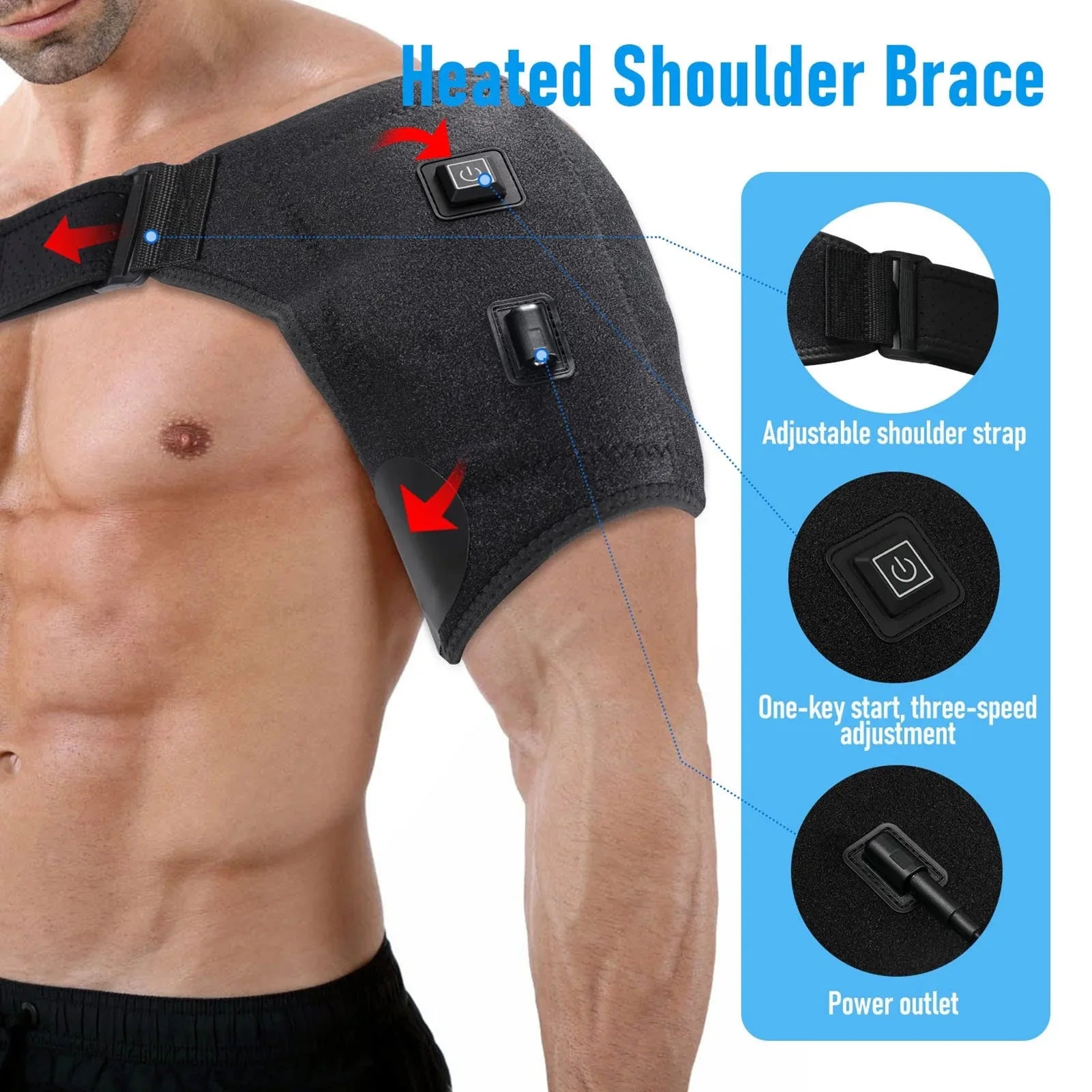 LMXA Thermo-Brace Infrared Shoulder Heating Pad – Adjustable USB Rotator Cuff Compression Wrap with 3 Heat Settings & Automatic Safety Shutoff (Universal Left & Right Design)