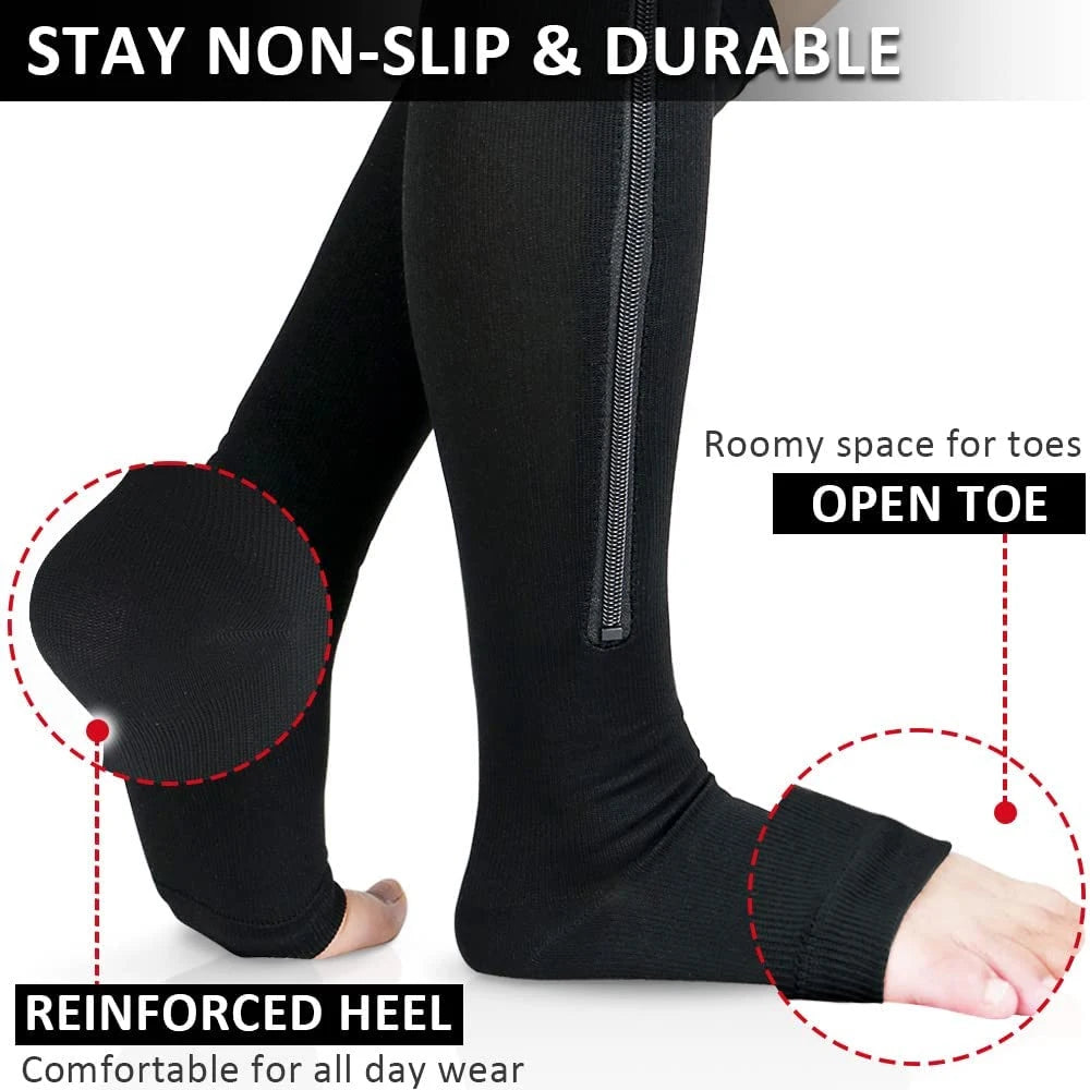 LMXA Comfort-Glide Zipper Compression Socks – 15-20 mmHg Knee-High Graduated Support Stockings for Circulation, Edema, and Limited Mobility