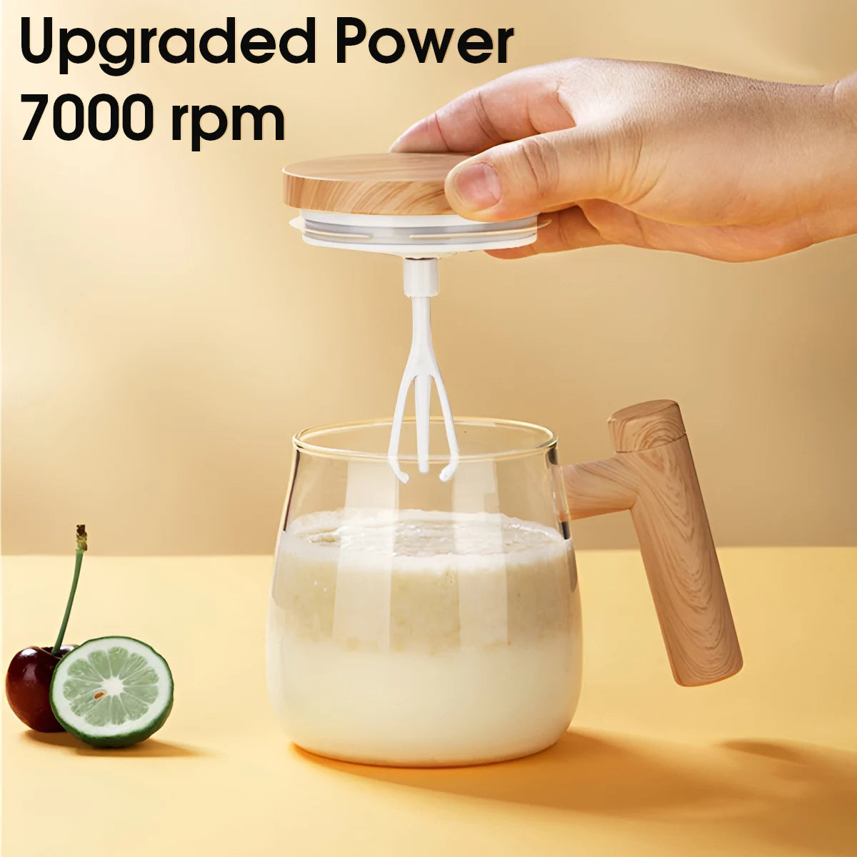 LMXA Vista-Spin 玻璃自攪拌杯 – 400 毫升高硼矽熱漩渦攪拌器，7000 RPM 電池供電電動攪拌杯，適用於咖啡、膠原蛋白和蛋白質