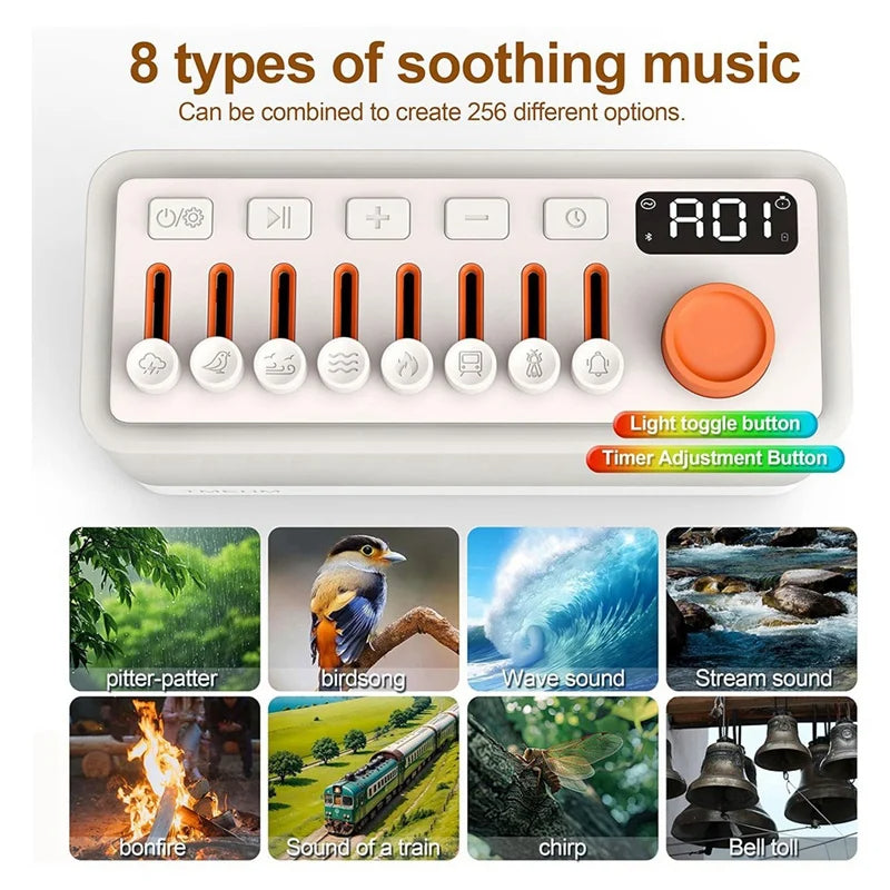LMXA Aura-Sync Ambient Sound Machine – Rechargeable Bluetooth Sleep Aid with 8 Calming Nature Tones, Adjustable Breathing Light Therapy, and Smart Auto-Off Timer