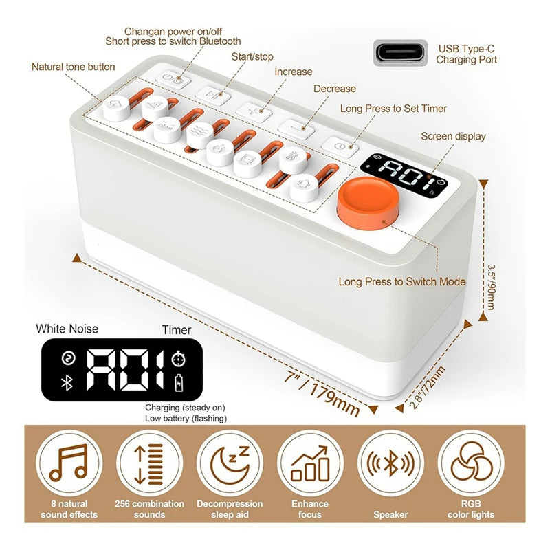 LMXA Aura-Sync Ambient Sound Machine – Rechargeable Bluetooth Sleep Aid with 8 Calming Nature Tones, Adjustable Breathing Light Therapy, and Smart Auto-Off Timer