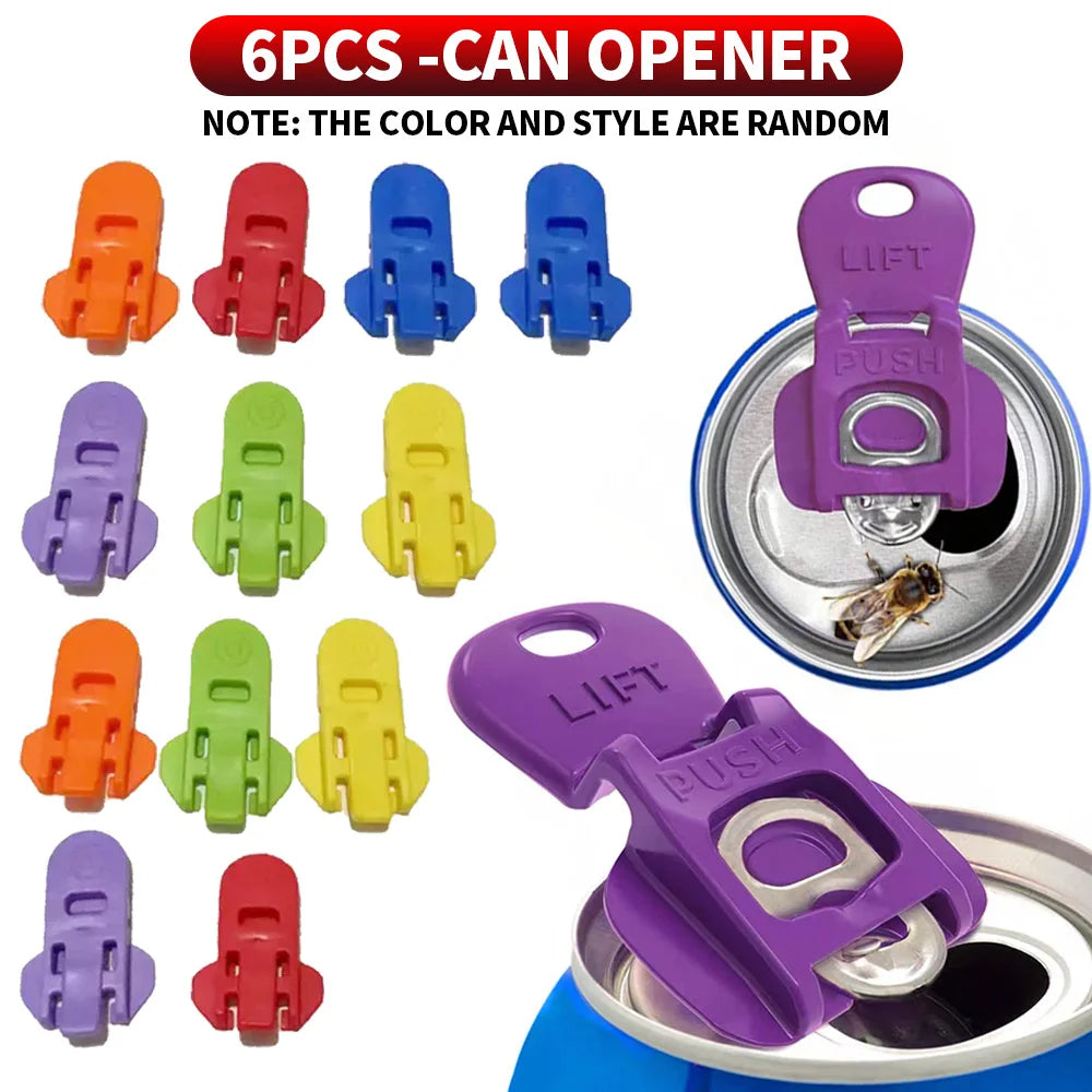 LMXA Easy-Snap Soda Can Lid Opener – 6-Pack Ergonomic Pull-Tab Leverage Aid, Hygienic Fly Shield, and Colorful Drink Markers for Standard & Slim Cans