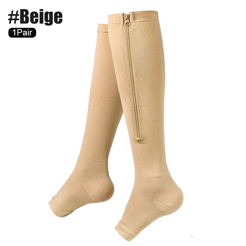 LMXA Comfort-Glide Zipper Compression Socks – 15-20 mmHg Knee-High Graduated Support Stockings for Circulation, Edema, and Limited Mobility