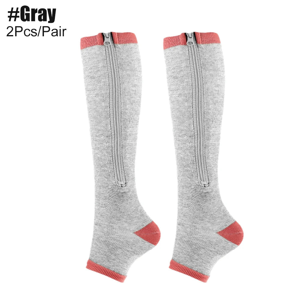 LMXA Comfort-Glide Zipper Compression Socks – 15-20 mmHg Knee-High Graduated Support Stockings for Circulation, Edema, and Limited Mobility