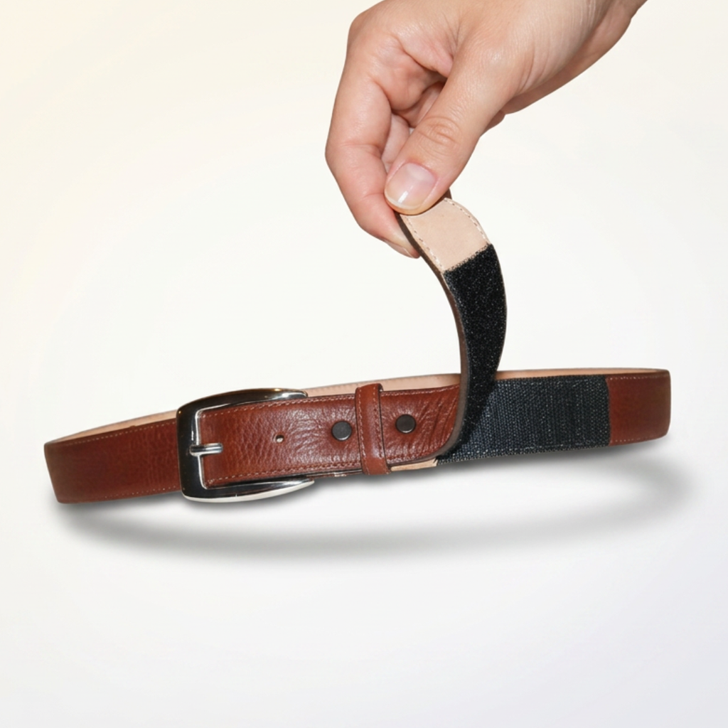 LMXA AbleBelt adaptive leather belt with hook-and-loop closure