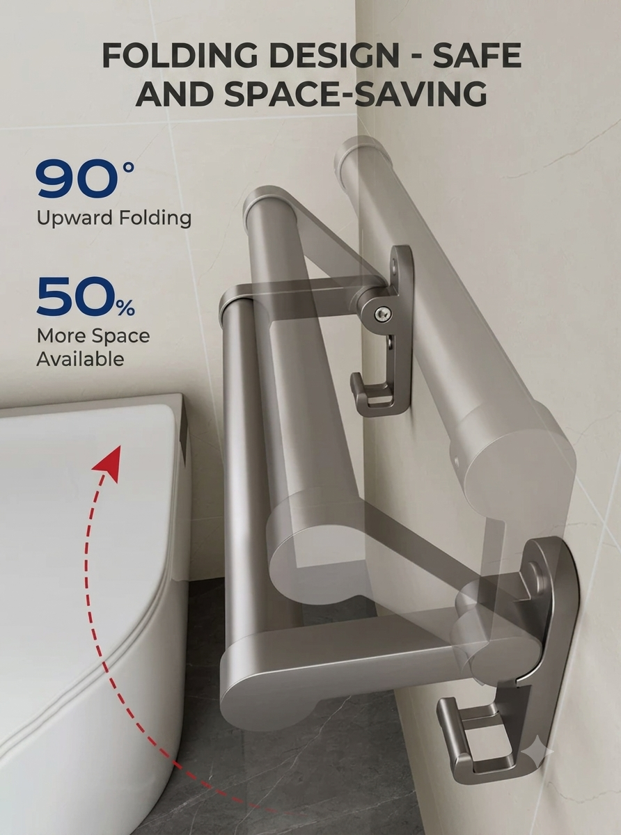 LMXA Mag-Glide Foldable Bathroom Handle for Independent Seniors and Limited Mobility