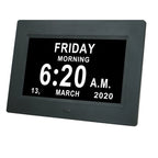LMXA ClearView Digital Calendar Clock in Black, angled view