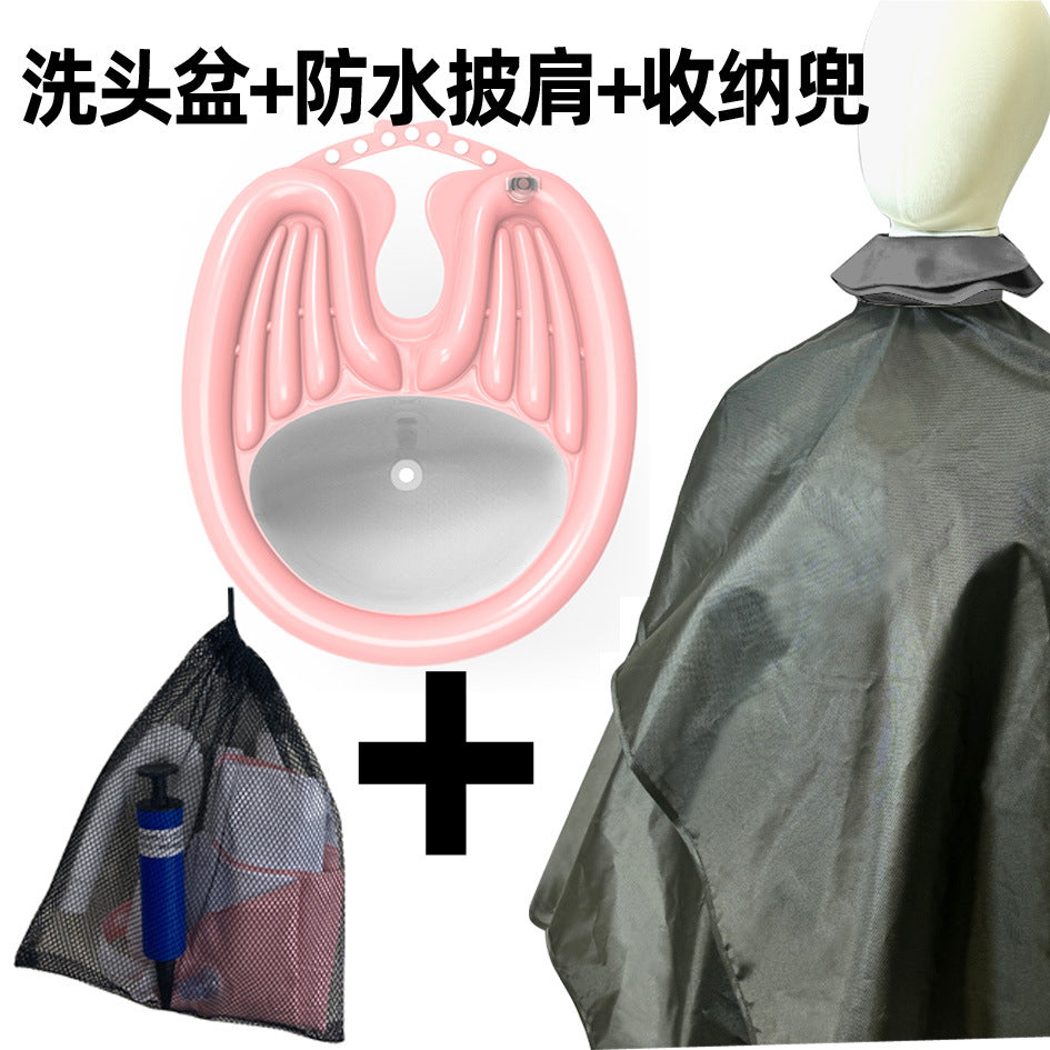 LMXA ComfortWash Inflatable Shampoo Basin accessory kit contents, Pink