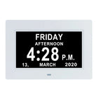 LMXA ClearView Digital Calendar Clock in White, front view