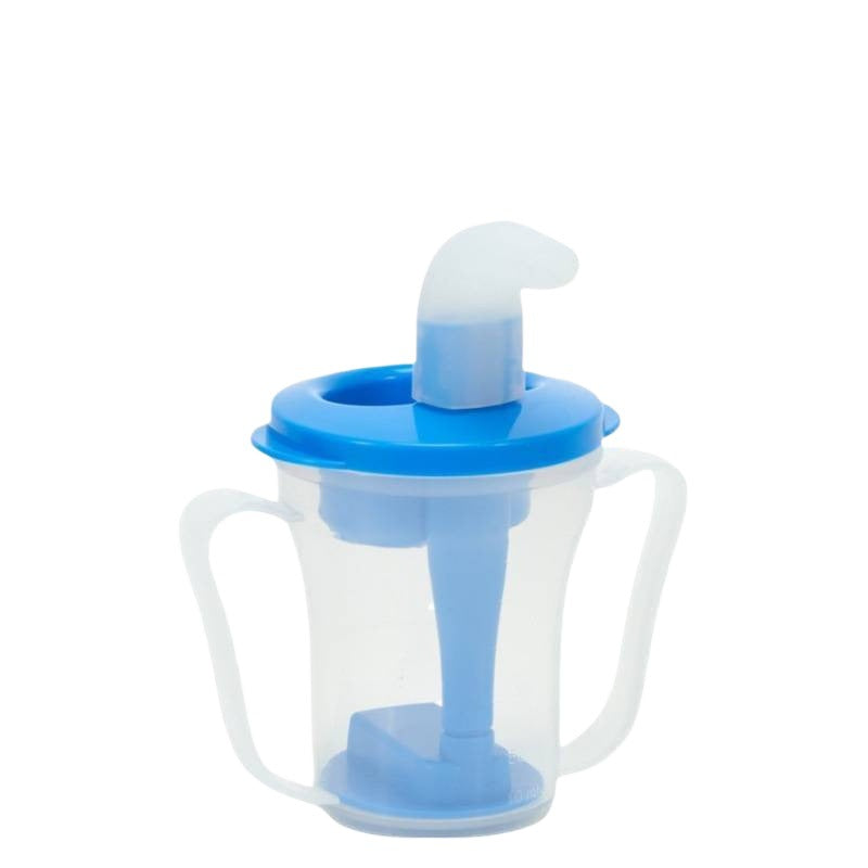 SteadySip Measured-Flow Drinking Cup in Blue, standalone product view