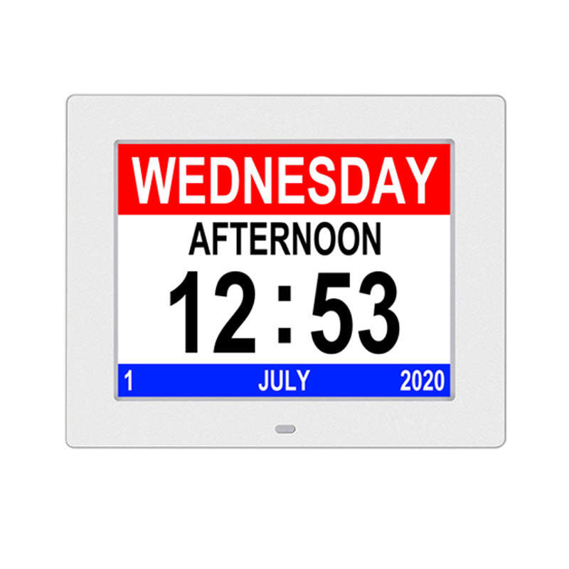 LMXA ClearView Digital Calendar Clock, high-contrast red and blue display theme