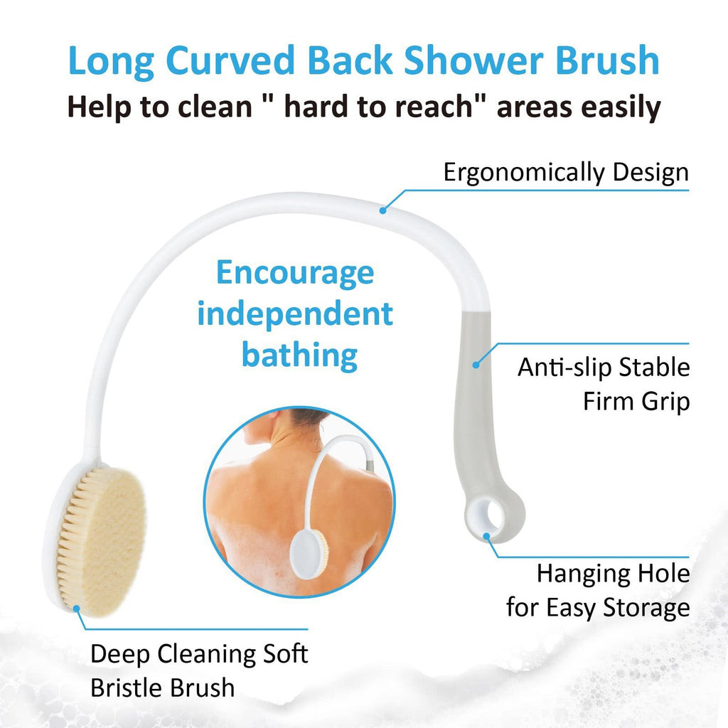 LMXA ReachEase Long Curved Back Shower Brush, feature overview