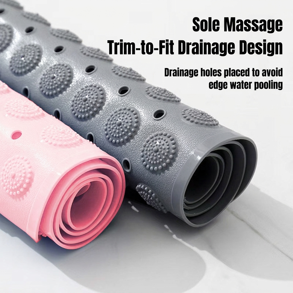 LMXA ComfortSole Non-Slip Massage Shower Mat, sole massage and trim-to-fit drainage design