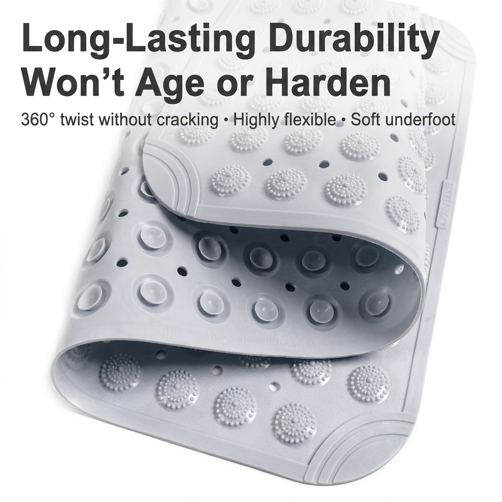 LMXA ComfortSole Non-Slip Massage Shower Mat, durability and suction-cup underside