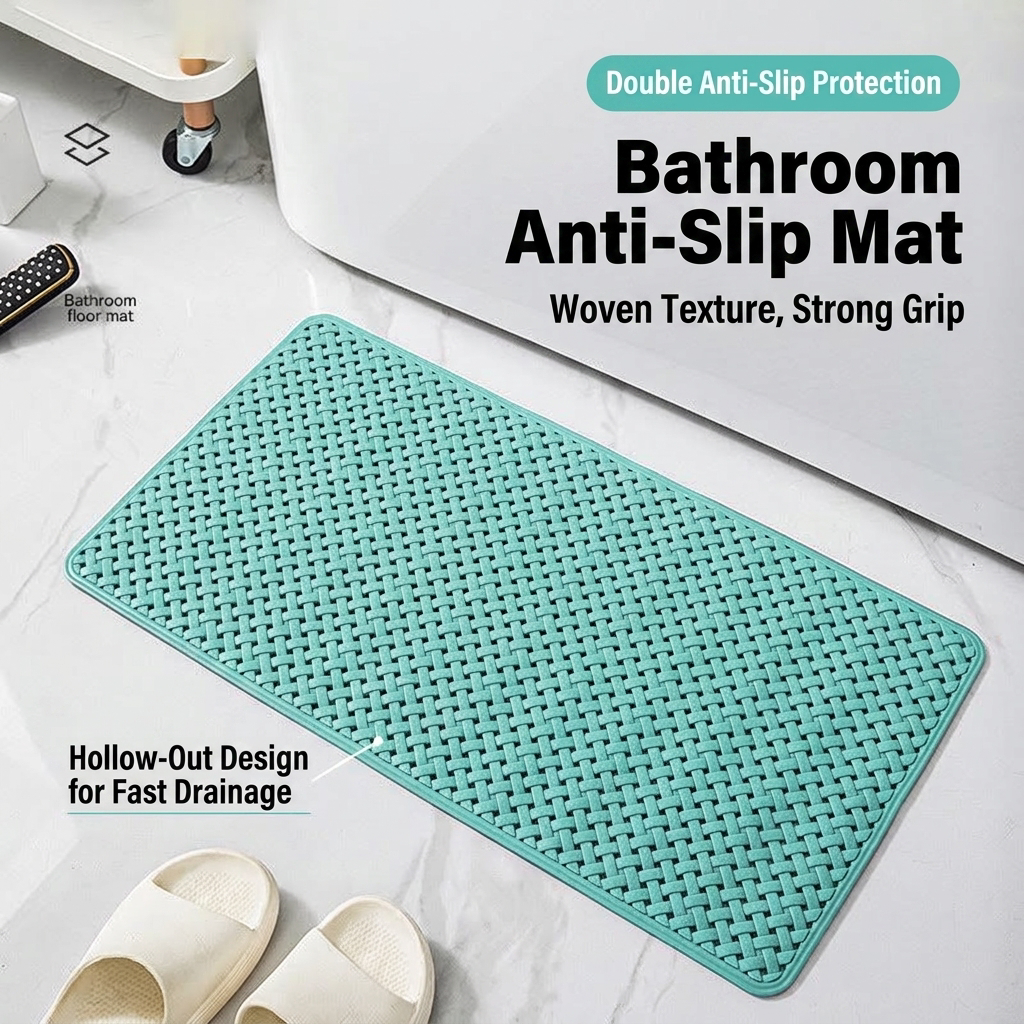 LMXA WeaveGrip Non-Slip Woven Bathroom Mat, double anti-slip protection