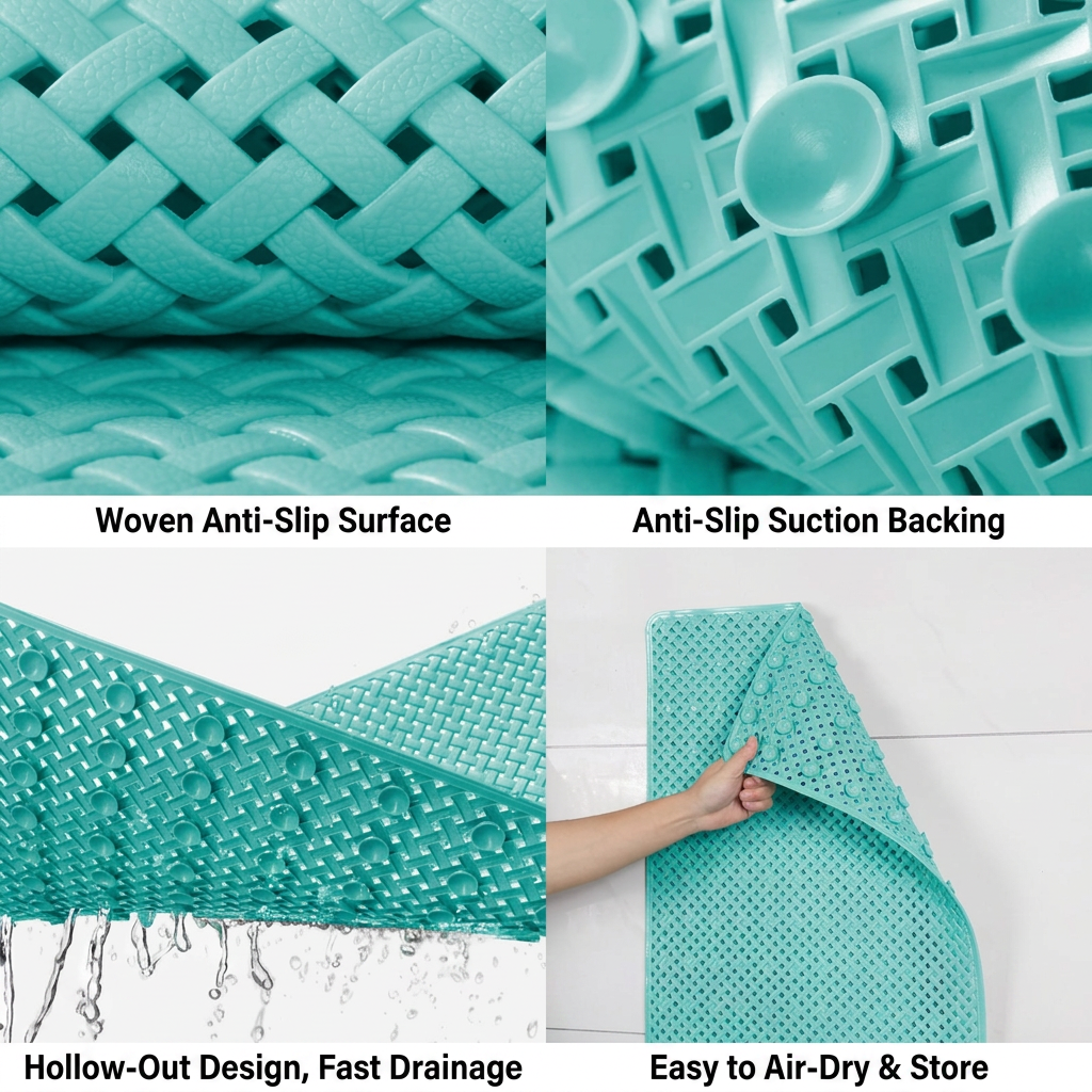 LMXA WeaveGrip Non-Slip Woven Bathroom Mat, feature detail 4-panel