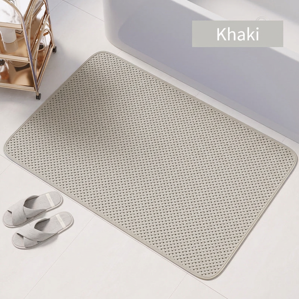 LMXA WeaveGrip Non-Slip Woven Bathroom Mat in Khaki
