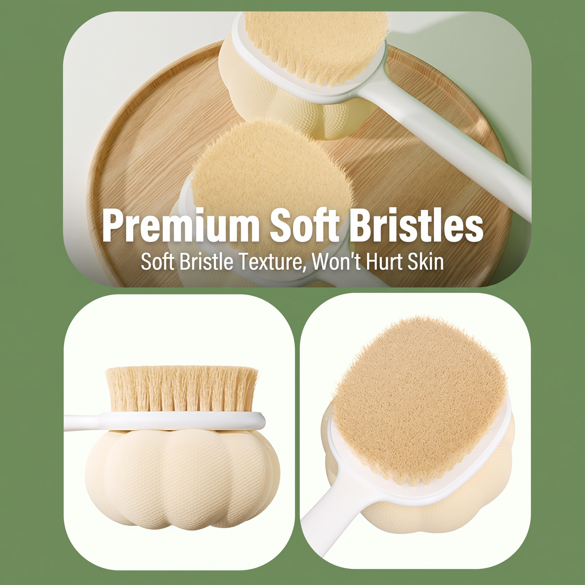 LMXA DualTouch Soft Bristle Bath Brush, double-sided brush head detail