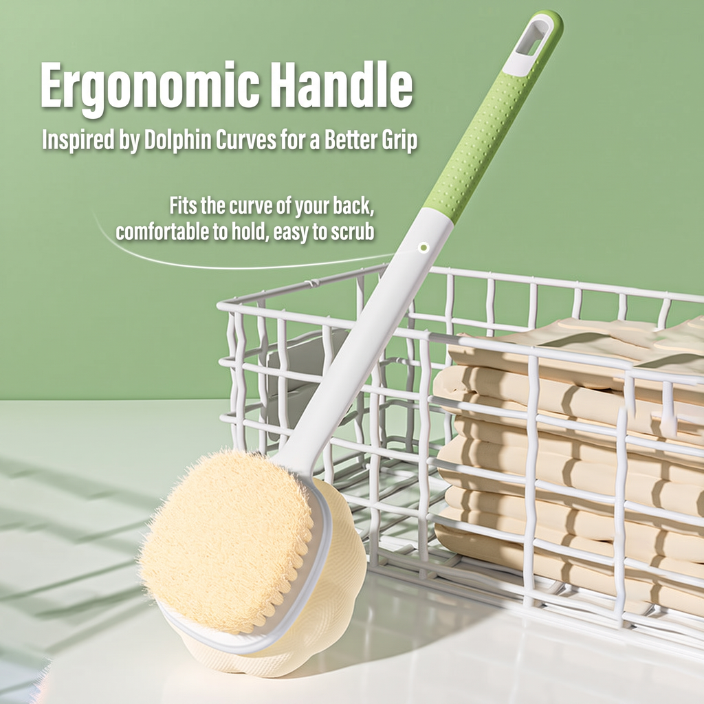 LMXA DualTouch Soft Bristle Bath Brush, ergonomic handle detail
