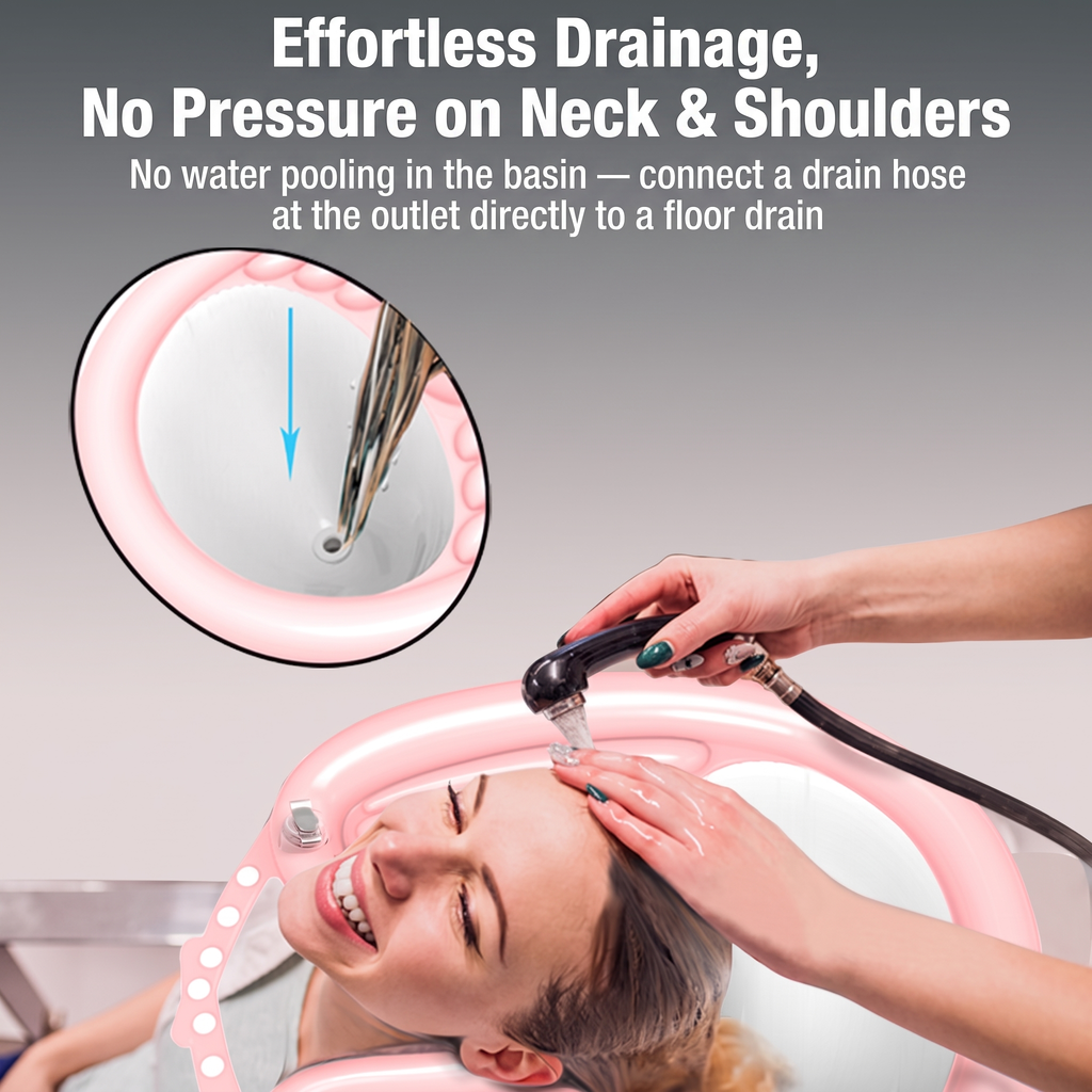 LMXA ComfortWash Inflatable Shampoo Basin, effortless drainage detail