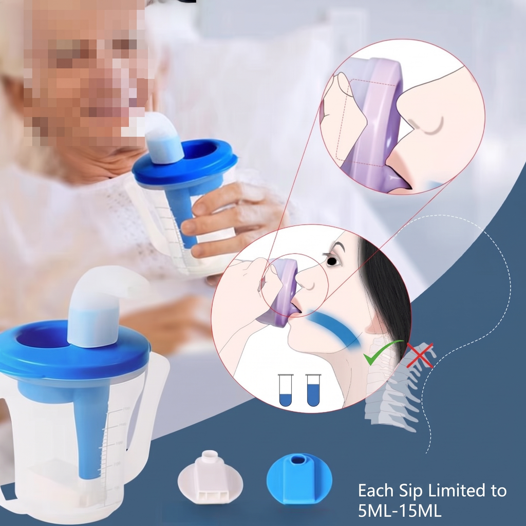 SteadySip Measured-Flow Drinking Cup, correct drinking posture guide