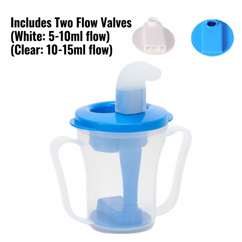 SteadySip Measured-Flow Drinking Cup in Blue, flow valve detail