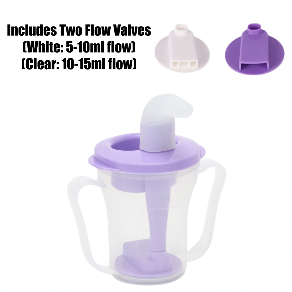 SteadySip Measured-Flow Drinking Cup in Purple, flow valve detail