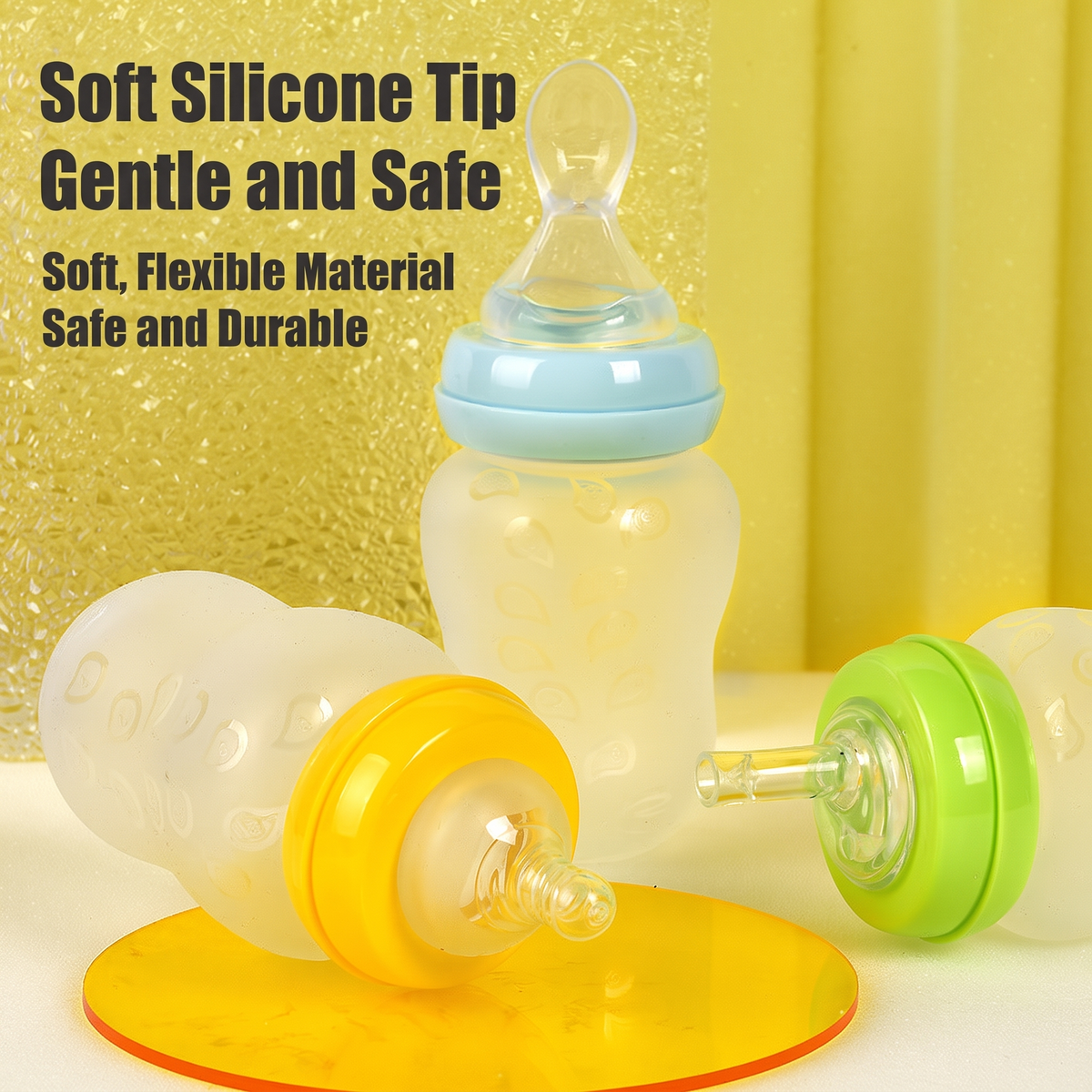 FeedEase Squeeze Feeding Bottle, soft silicone tip detail