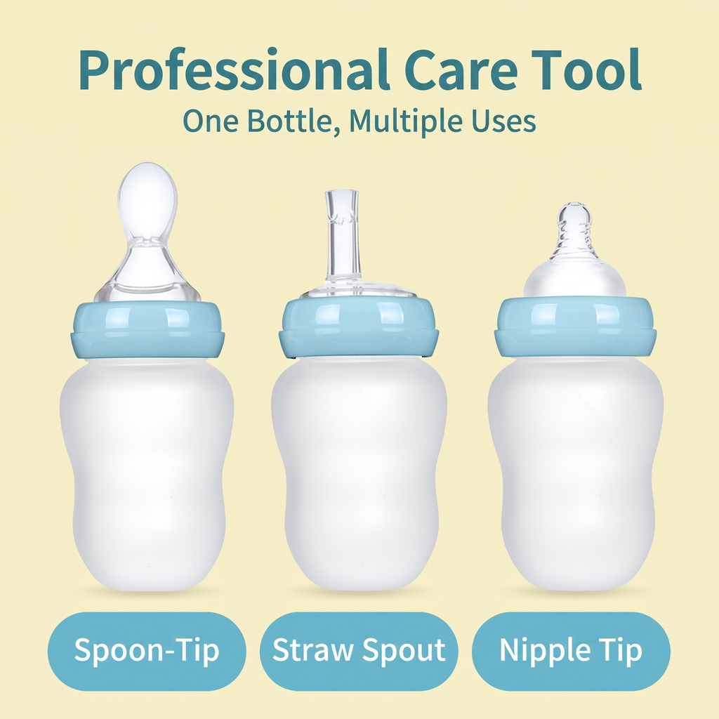 FeedEase Squeeze Feeding Bottle, three interchangeable tips overview