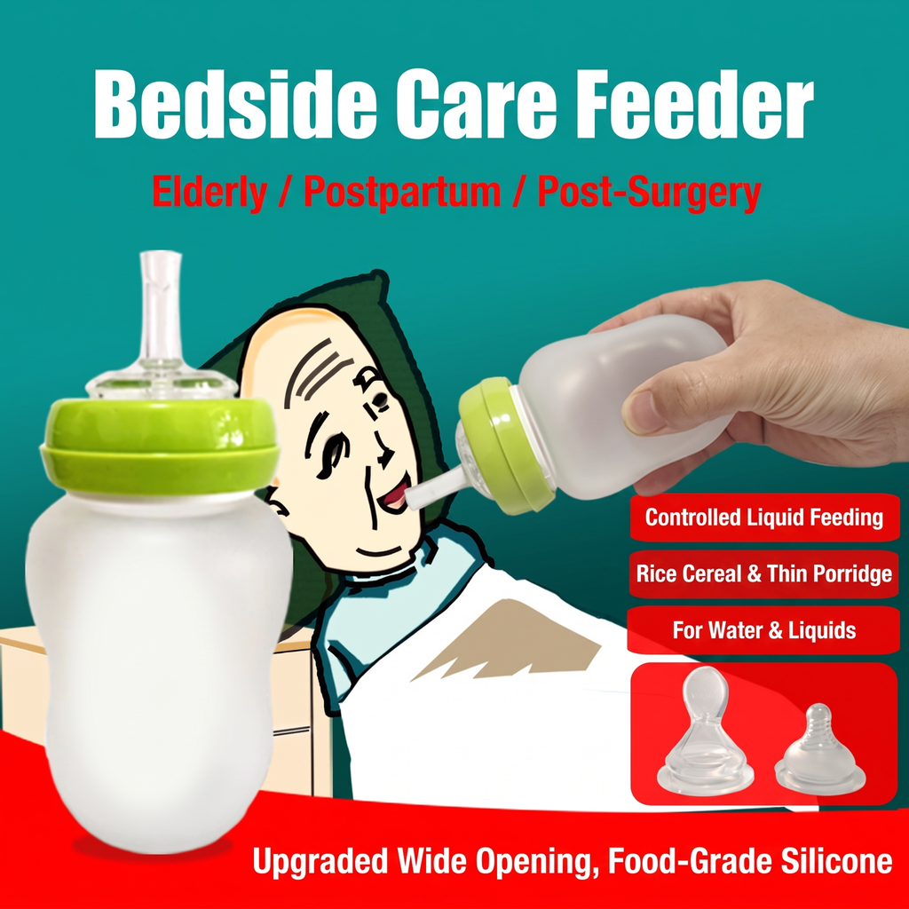 FeedEase Squeeze Feeding Bottle, bedside care feeding in use