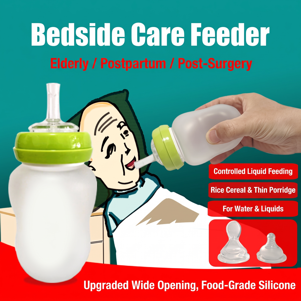FeedEase Squeeze Feeding Bottle, bedside care feeding in use