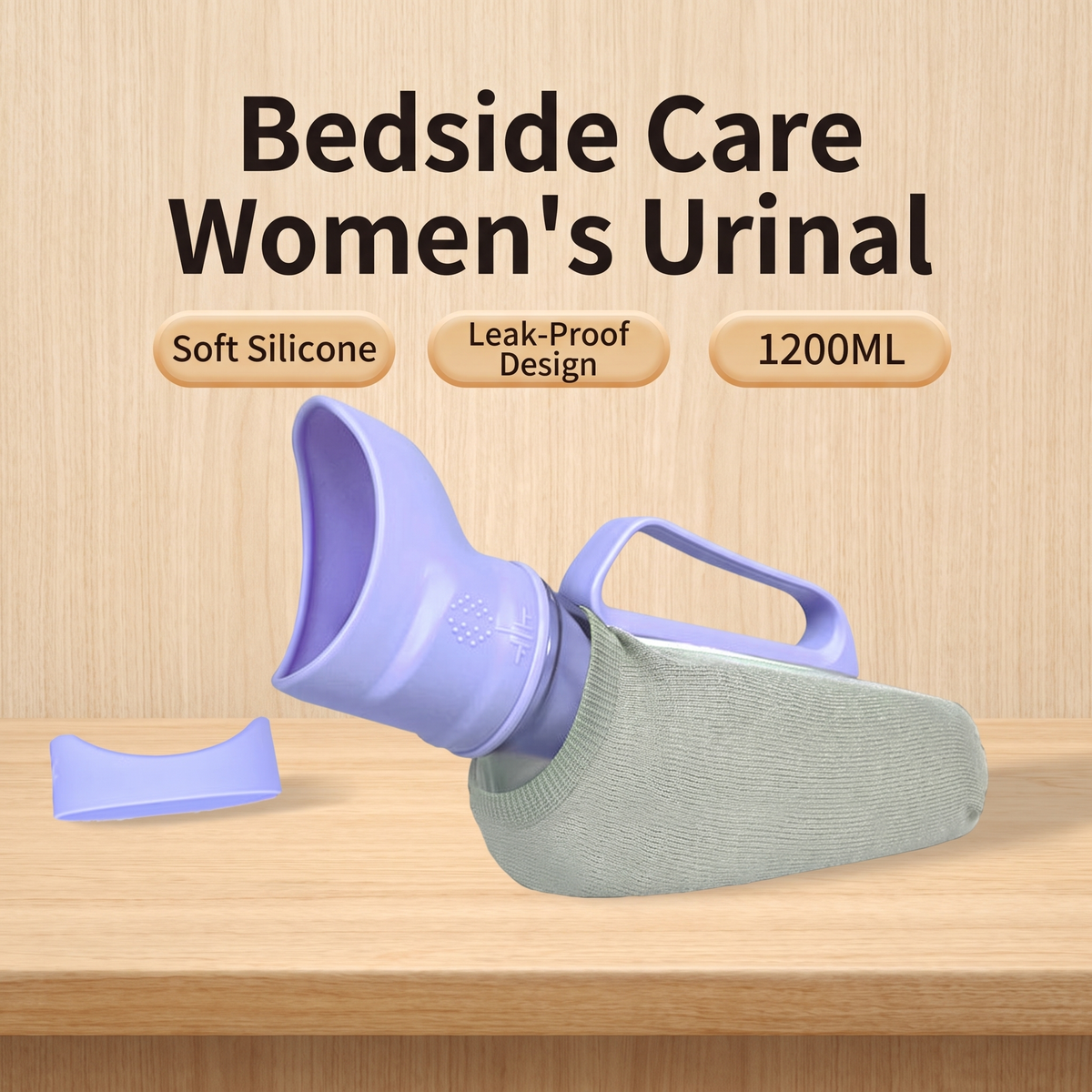 ComfortFit Women's Bedside Urinal, hero shot with features