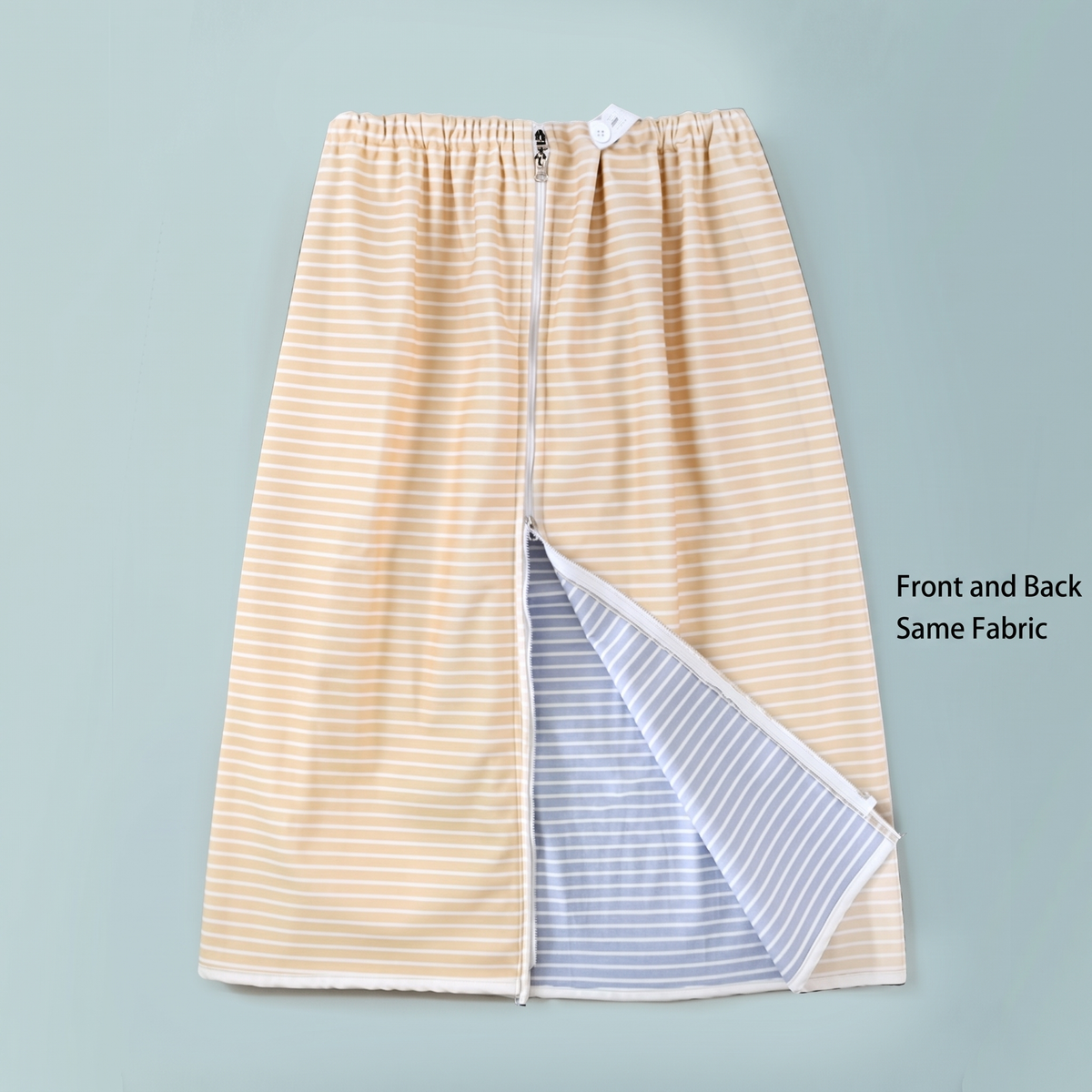 WrapGuard Washable Leak-Protection Wrap in Yellow Stripe, reversible fabric detail