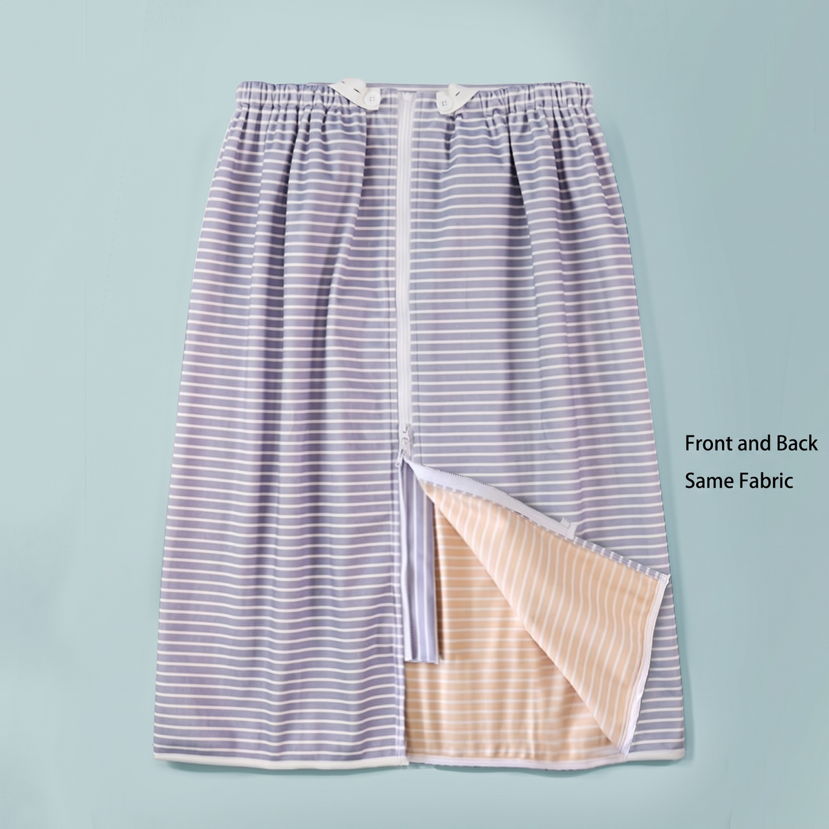 WrapGuard Washable Leak-Protection Wrap in Blue Stripe, front and back same fabric