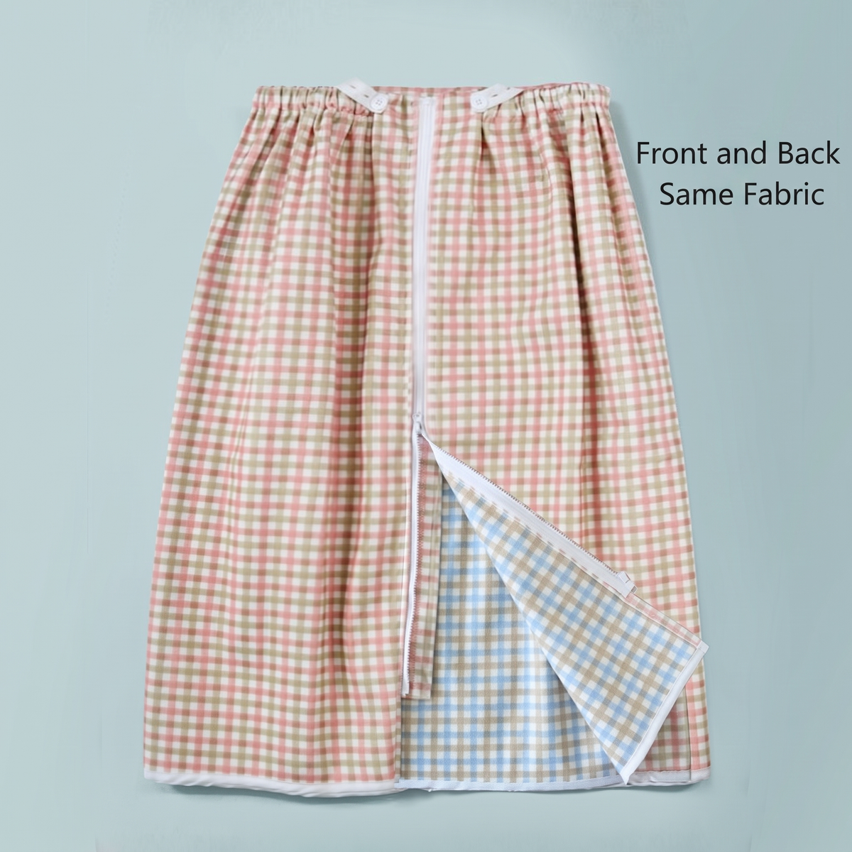 WrapGuard Washable Leak-Protection Wrap in Pink Plaid, reversible fabric detail